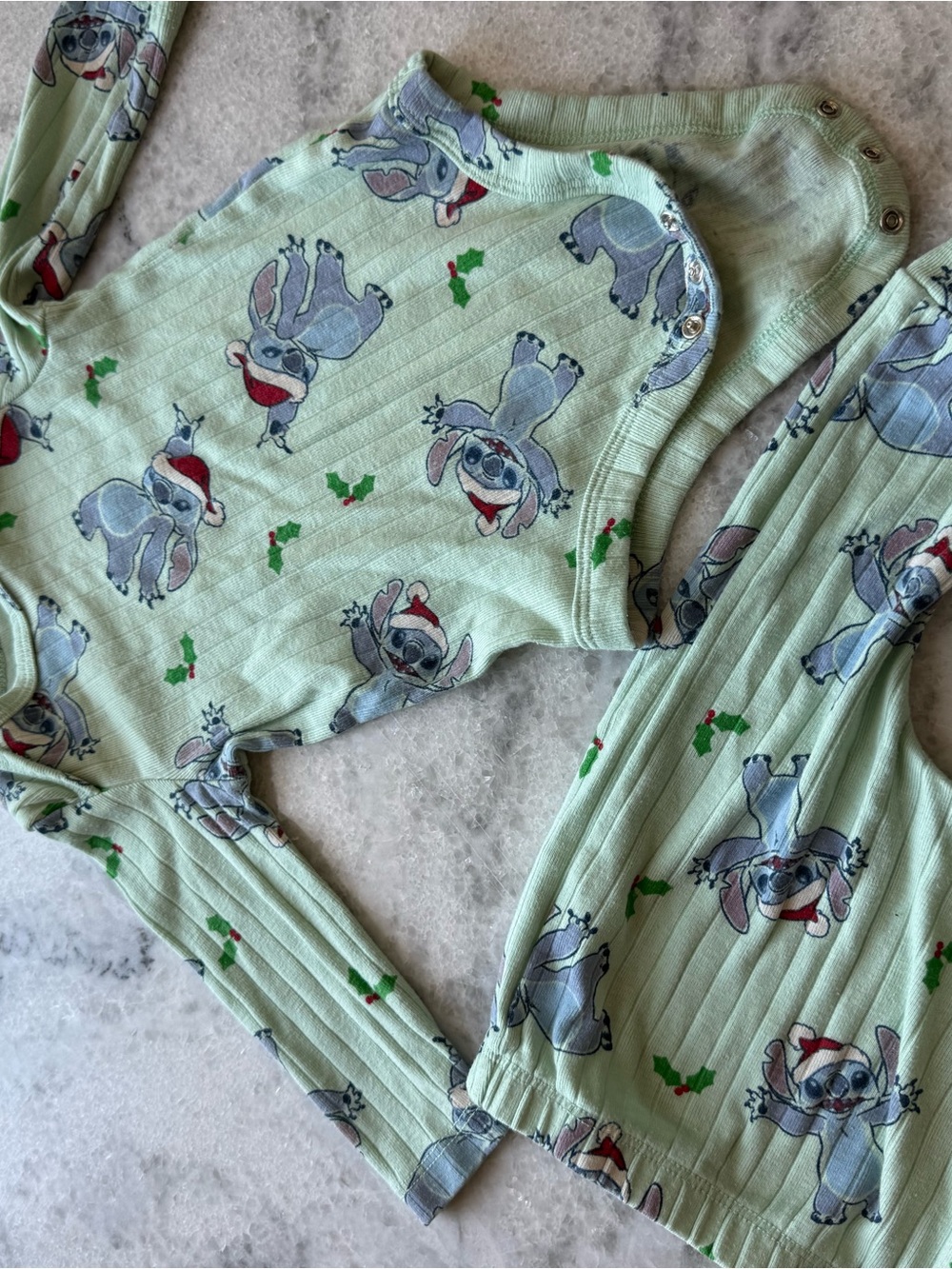 Disney Baby Girls' Mint Green Stitch Holiday Pajama Set